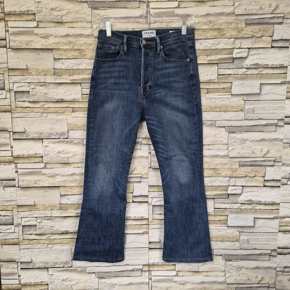 ​FRAME Le Crop Flare Jeans Women's 27 Dark Indigo High Rise Button Fly Denim